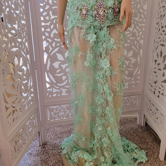"LADY STEPHANIE" 2 Piece Mint Green & Gold Gatsby Inspired Wedding Gown Set - Picture 9 of 12